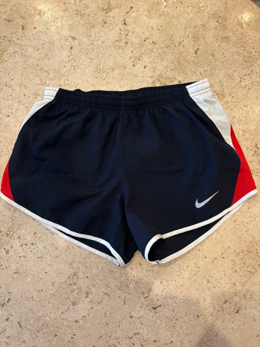 Nike Women's Navy Athletic Shorts with Red and White Trim